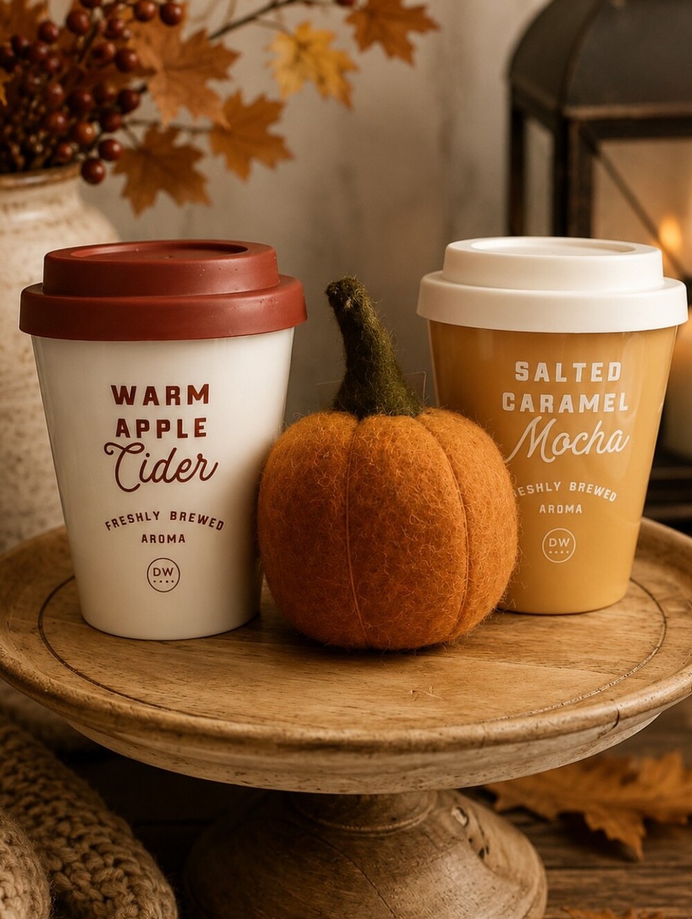 DW Home Warm Apple cider & Salted Caramel Mocha Autumn Drink Shaped Candles